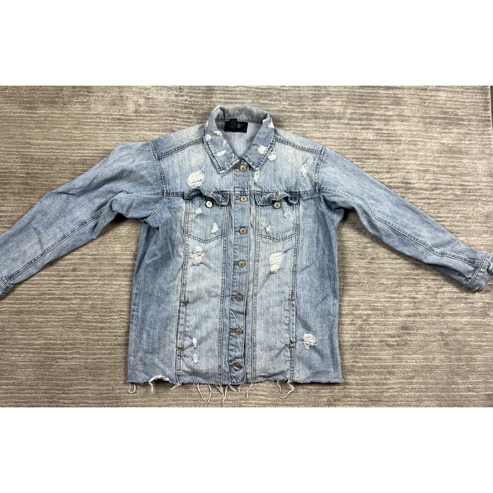 Daytrip Jean Jacket‎ Womens Medium Blue Denim Long Sleeve Distressed Cotton